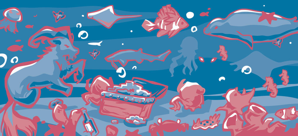 3/11, mug file. The kraken's eyes peak through the background, being a continuation of the poster.